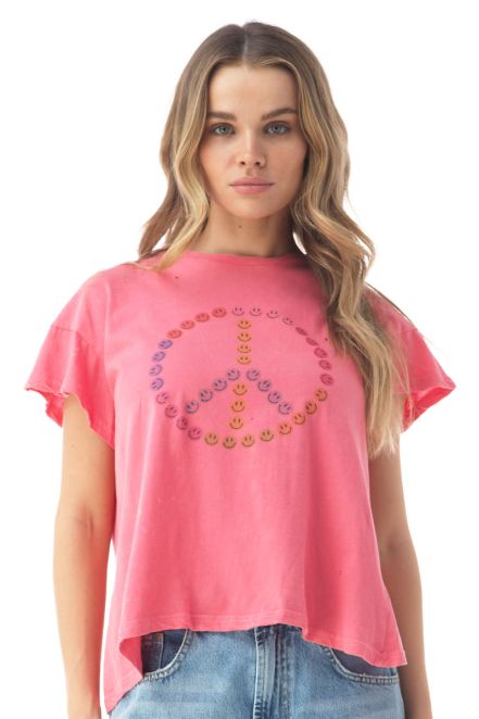PLUTINA FADED SMILEY PEACE SIGN TEE
